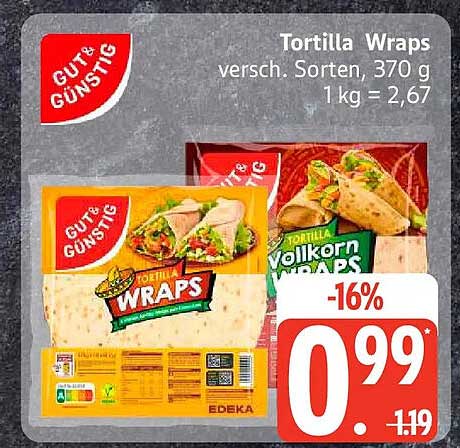 Tortilla Wraps versch. Sorten, 370 g 1 kg = 2,67
