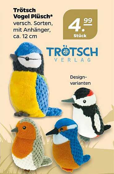 Trötsch Vogel Plüsch* versch. Sorten, mit Anhänger, ca. 12 cm