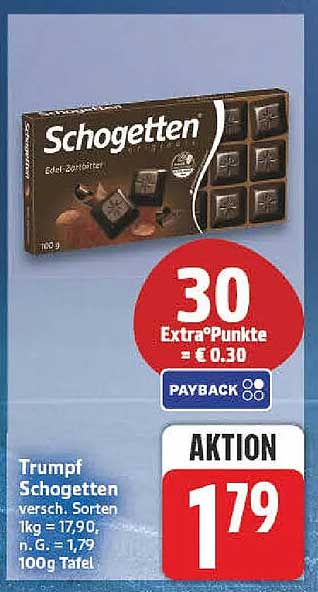 Trumpf Schogetten versch. Sorten 1kg = 17,90 n.G. = 1,79 100g Tafel