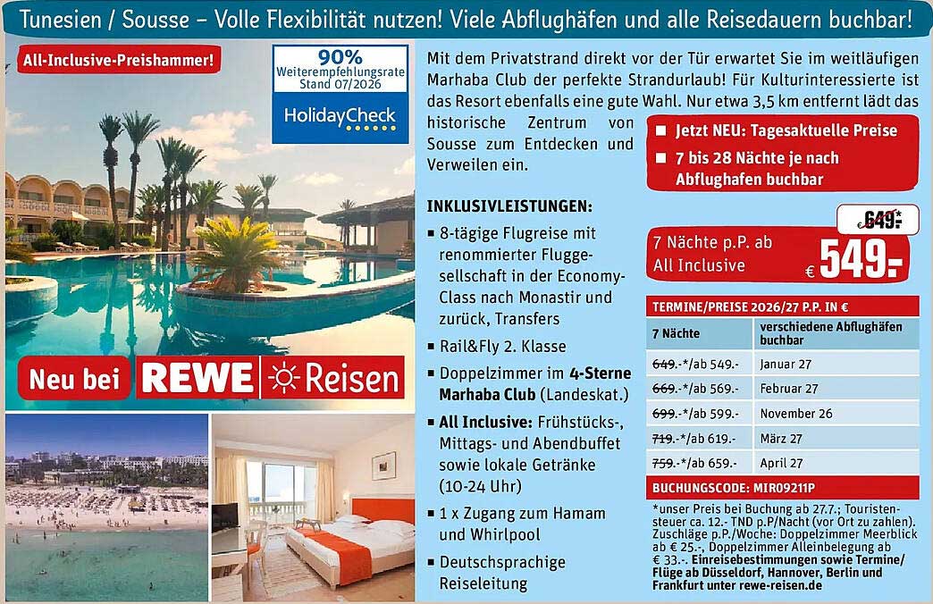 Tunesien / Sousse – Volle Flexibilität nutzen! Viele Abflughäfen und alle Reisedauern buchbar!
