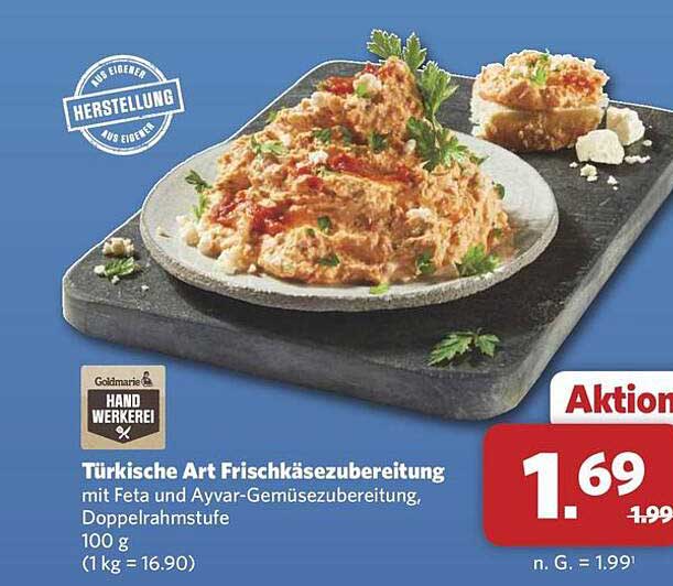 Türkische Art Frischkäsezubereitung mit Feta und Ayvar-Gemüsezubereitung, Doppelrahmstufe