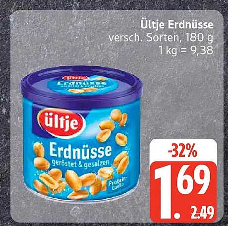 Ültje Erdnüsse versch. Sorten, 180 g 1 kg = 9,38