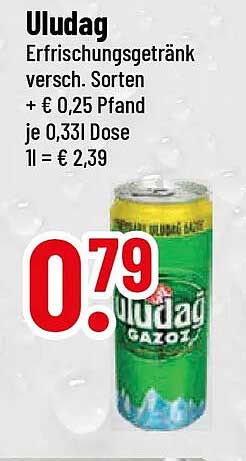 Uludag Erfrischungsgetränk versch. Sorten + € 0,25 Pfand je 0,33l Dose 1l = € 2,39