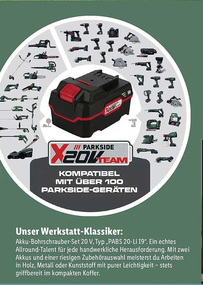 Unser Werkstatt-Klassiker: Akku-Bohrschrauber-Set 20 V, Typ „PABS 20-Li I9“