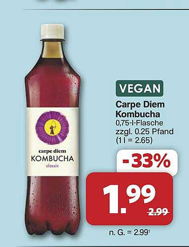 VEGAN Carpe Diem Kombucha 0,75-l-Flasche zzzgl. 0,25 Pfand (1 l = 2,65)