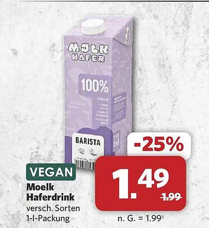 VEGAN Moelk Haferdrink versch. Sorten 1-l-Packung