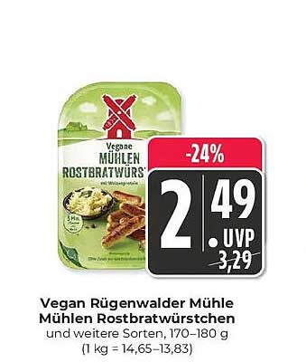Vegan Rügenwalder Mühle Mühlen Rostbratwürstchen und weitere Sorten, 170–180 g (1 kg = 14,65–13,83)