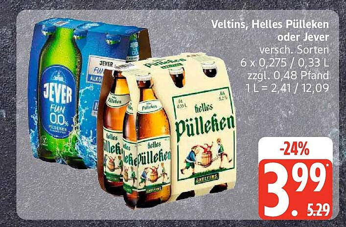 Veltins, Helles Pülleken oder Jever versch. Sorten