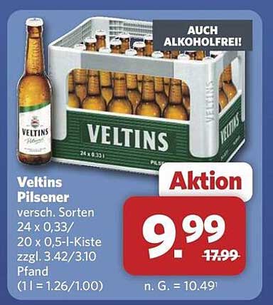 Veltins Pilsener versch. Sorten 24 x 0,33/20 x 0,5-L-Kiste zzgl. 3.42/3.10 Pfand (1 l = 1.26/1.00)