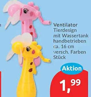 Ventilator Tierdesign mit Wassertank handbetrieben ca. 16 cm versch. Farben Stück