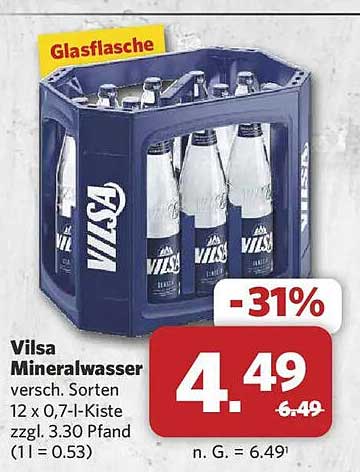 Vilsa Mineralwasser versch. Sorten 12 x 0.7-l-Kiste zzgl. 3.30 Pfand (1 l = 0.53)