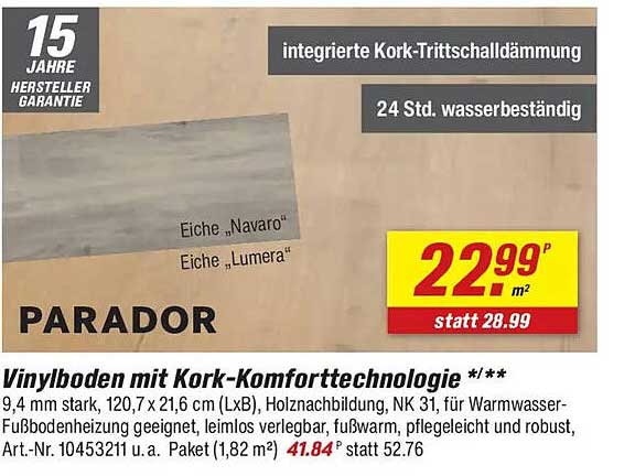Vinylboden mit Kork-Komforttechnologie */**