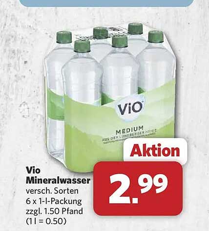 Vio Mineralwasser versch. Sorten 6 x 1-l-Packung zzgl. 1.50 Pfand (1l = 0.50)