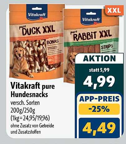 Vitakraft pure Hundesnacks versch. Sorten 200g/250g (1kg = 24,95/19,96) ohne Zusatz von Getreide und Zusatzstoffen