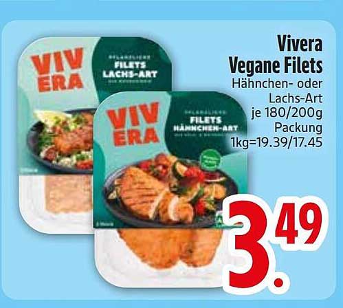 Vivera Vegane Filets Hähnchen- oder Lachs-Art je 180/200g Packung