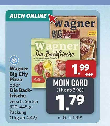 Wagner Big City Pizza oder Die Backfrische versch. Sorten 320-445-g-Packung (1 kg ab 4.42)
