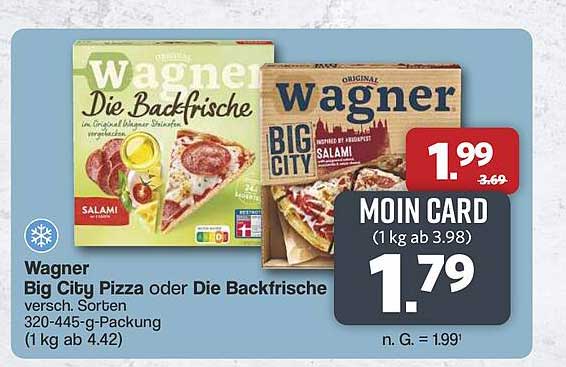 Wagner Big City Pizza oder Die Backfrische versch. Sorten 320-445-g-Packung (1 kg ab 4.42)