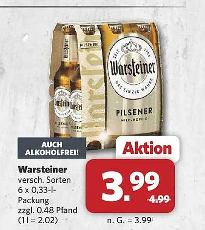 Warsteiner versch. Sorten 6 x 0,33-l-Packung zzgl. 0.48 Pfand (1 l = 2.02)