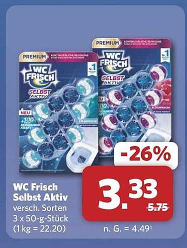 WC Frisch Selbst Aktiv versch. Sorten 3 x 50-g-Stück (1 kg = 22.20)