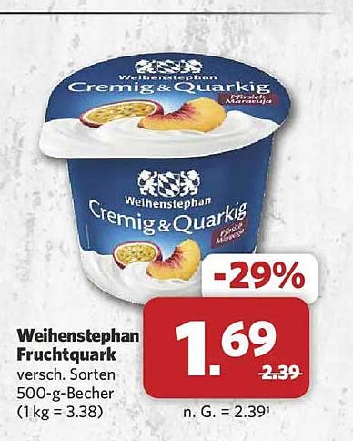 Weihenstephan Fruchtquark versch. Sorten 500-g-Becher (1 kg = 3.38)