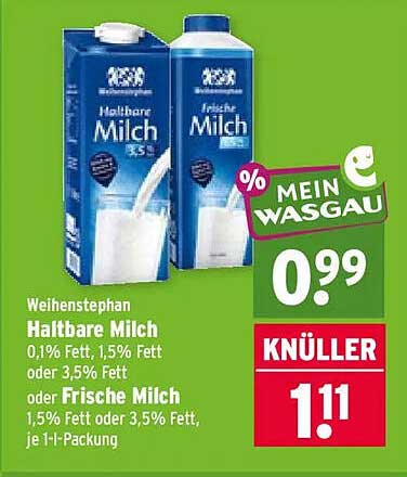 Weihenstephan Haltbare Milch 0,1% Fett, 1,5% Fett oder 3,5% Fett oder Frische Milch 1,5% Fett oder 3,5% Fett, je 1-L-Packung