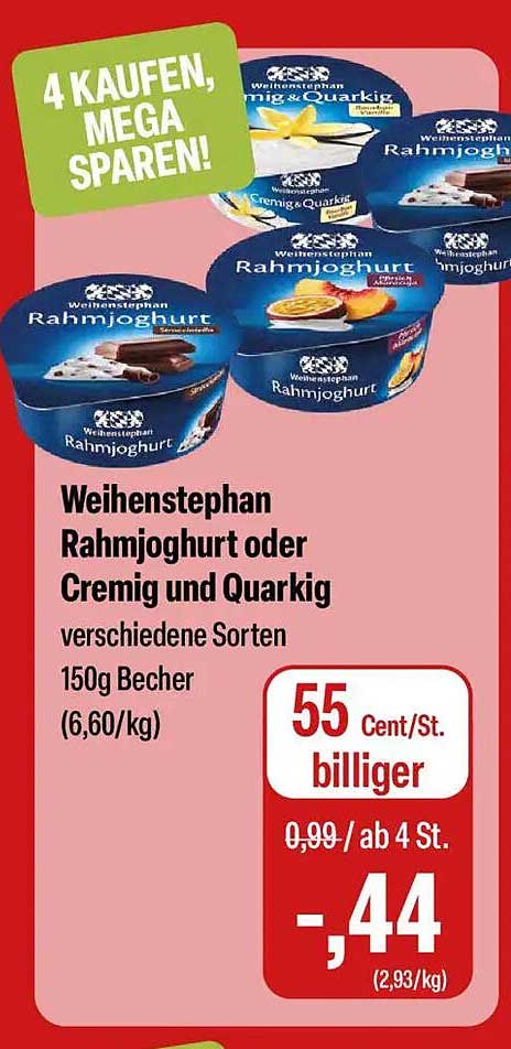 Weihenstephan Rahmjoghurt oder Cremig und Quarkig verschiedene Sorten 150g Becher (6,60/kg)
