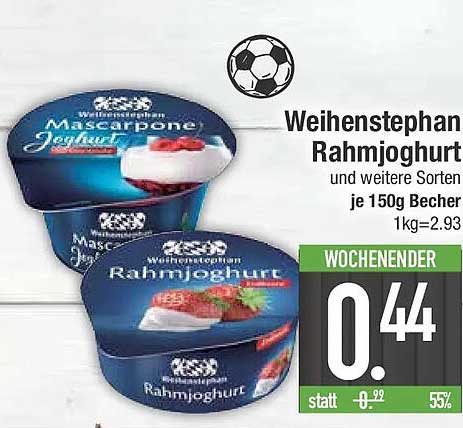 Weihenstephan Rahmjoghurt und weitere Sorten je 150g Becher 1kg=2.93