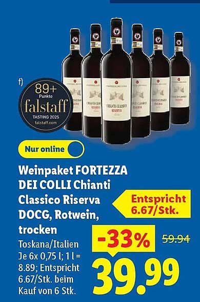 Weinpaket FORTEZZA DEI COLLI Chianti Classico Riserva DOCG, Rotwein, trocken