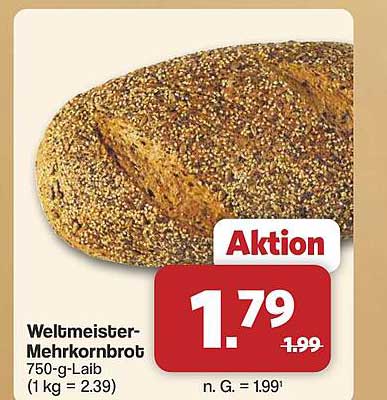 Weltmeister-Mehrkornbrot 750-g-Laib (1 kg = 2.39)