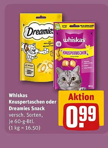Whiskas Knuspertaschen oder Dreamies Snack