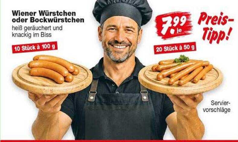 Wiener Würstchen oder Bockwürstchen heiß geräuchert und knackig im Biss