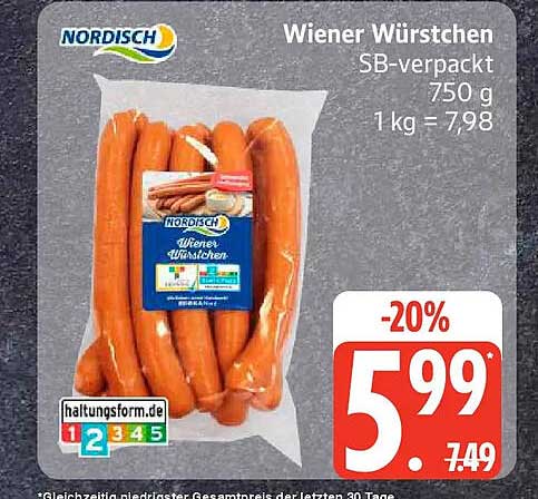 Wiener Würstchen SB-verpackt 750 g 1 kg = 7,98
