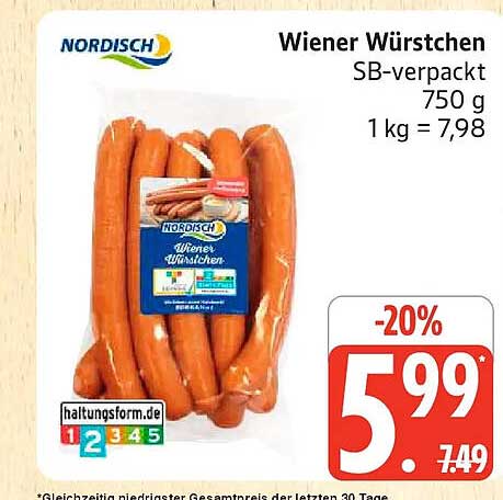Wiener Würstchen SB-verpackt 750 g 1 kg = 7,98