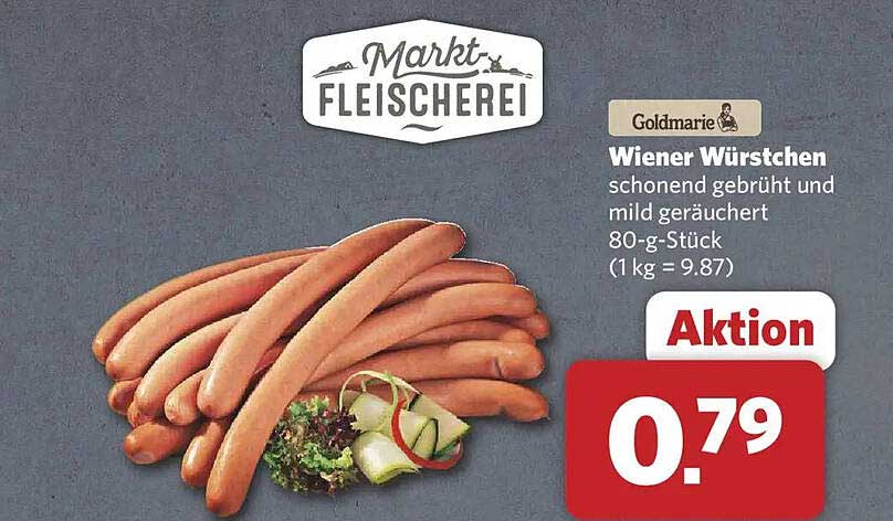 Wiener Würstchen schonend gebrüht und mild geräuchert 80-g-Stück (1 kg = 9.87)
