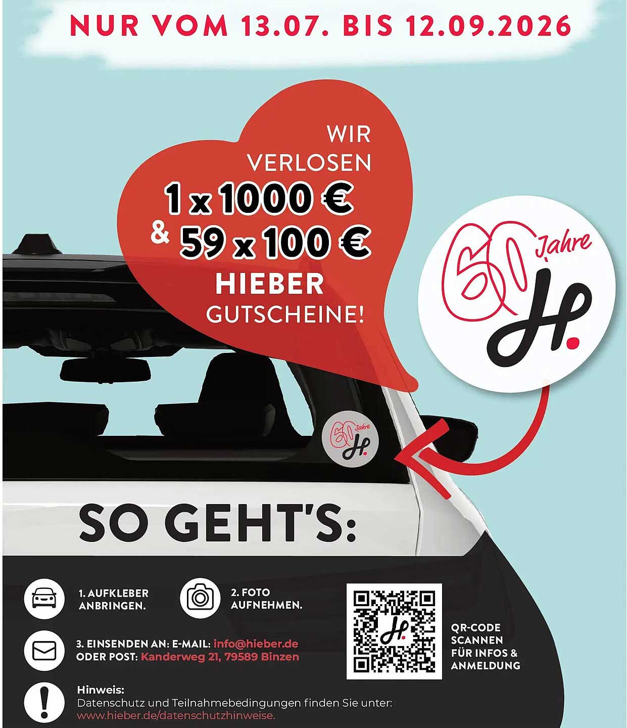 WIR VERLOSEN 1 x 1000 € & 59 x 100 € HIEBER GUTSCHEINE!