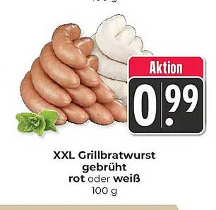XXL Grillbratwurst gebrüht rot oder weiß 100 g
