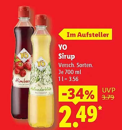 YO Sirup Versch. Sorten. Je 700 ml 1 l = 3.56