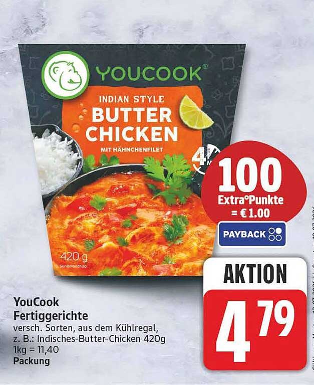 YouCook Fertiggerichte versch. Sorten, aus dem Kühlregal, z. B.: Indisches-Butter-Chicken 420g