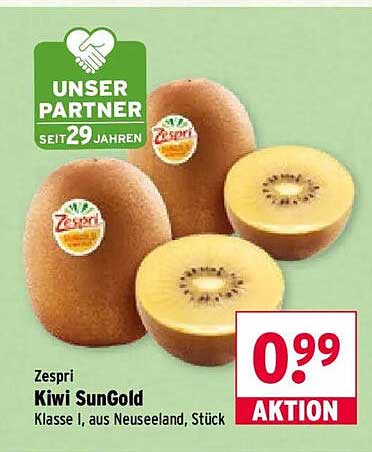 Zespri Kiwi SunGold Klasse I, aus Neuseeland, Stück