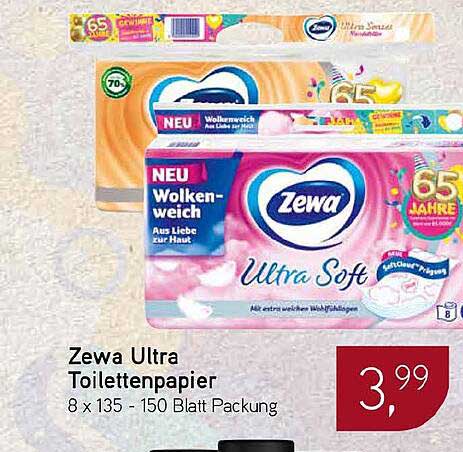 Zewa Ultra Toilettenpapier 8 x 135 - 150 Blatt Packung