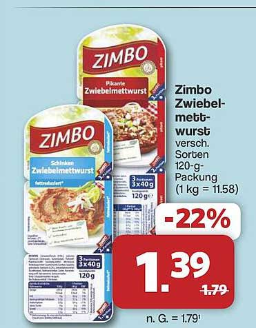 Zimbo Zwiebelmettwurst versch. Sorten 120-g-Packung (1 kg = 11,58)