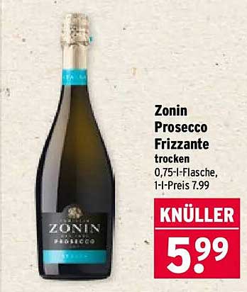 Zonin Prosecco Frizzante trocken 0,75-l-Flasche, 1-l-Preis 7.99