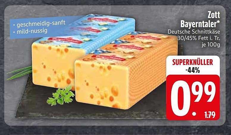 Zott Bayrntaler* Deutsche Schnittkäse 30/45% Fett i. Tr. je 100g
