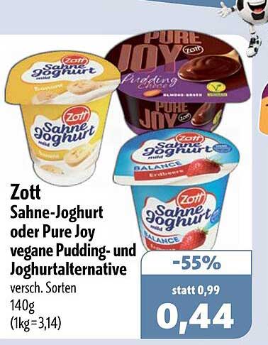 Zott Sahne-Joghurt oder Pure Joy vegane Pudding- und Joghurtalternative