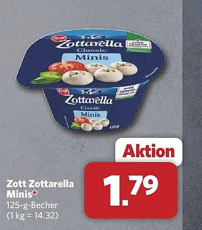 Zott Zottarella Minis* 125-g-Becher (1 kg = 14.32)