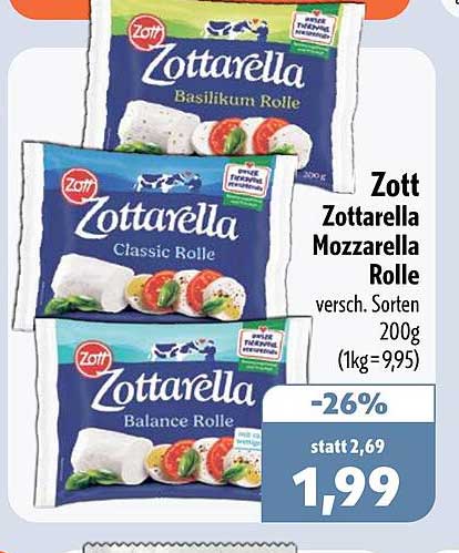 Zott Zottarella Mozzarella Rolle versch. Sorten 200g