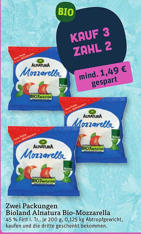 Zwei Packungen Bioland Alnatura Bio-Mozzarella