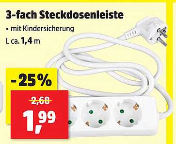 3-fach Steckdosenleiste mit Kindersicherung – L ca. 1,4 m