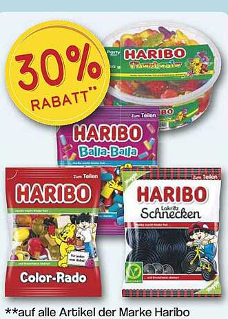 30% Rabatt auf alle Produkte der Marke HARIBO