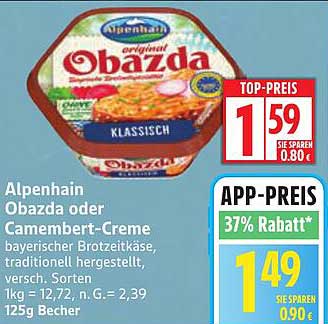 Alpenhain Obzada oder Camembert-Creme 125g Becher - Klassisch